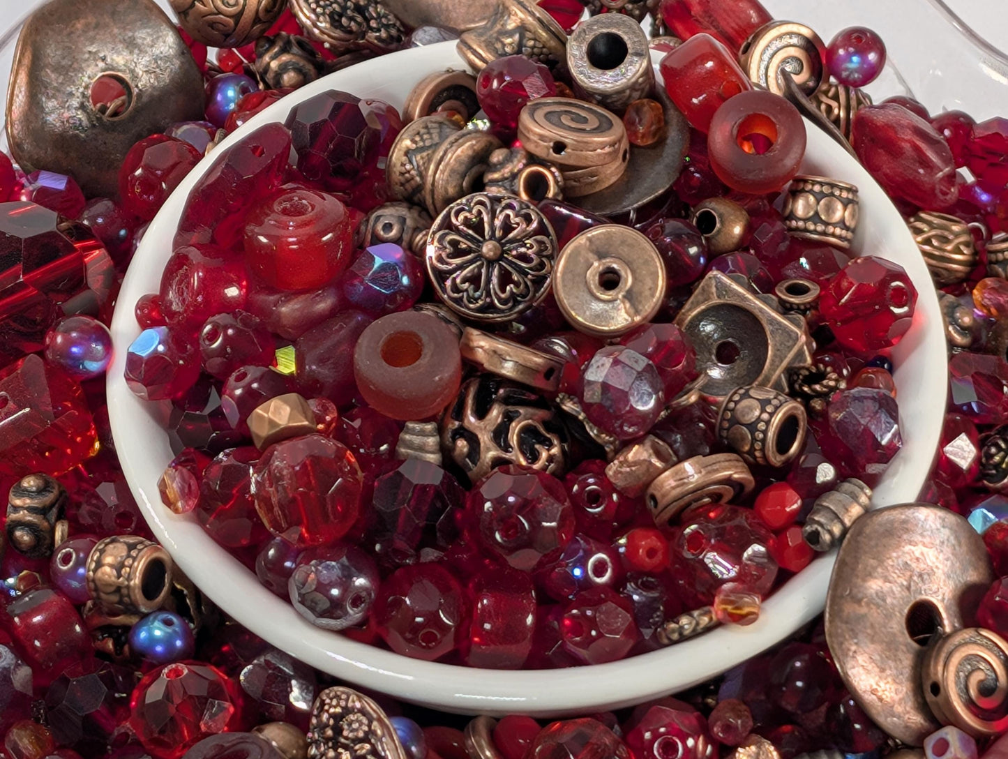 Glass Bead Soup Mix – Crimson Heart Copper Soul | Electroplated Bead Set, Cat Eye Mix