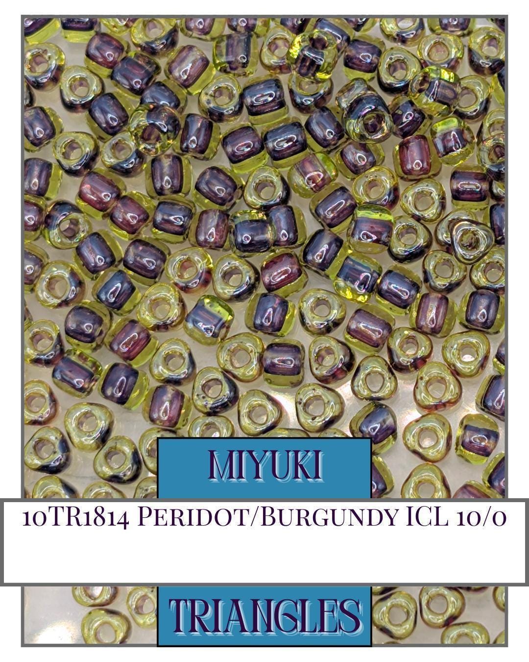 Miyuki Triangle Beads – Peridot Burgundy Inside Color Lined Sparkle Seed Beads 10g