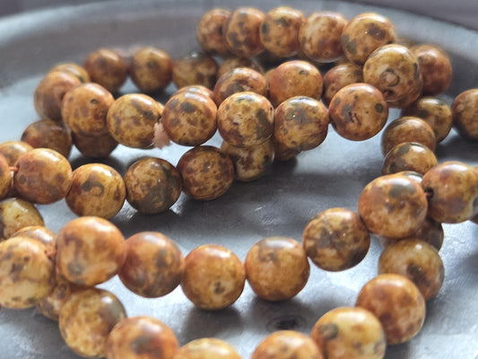Picasso Czech Beads 8mm Round Caramel Glass - Handmade Jewelry Supplies, 50pcs