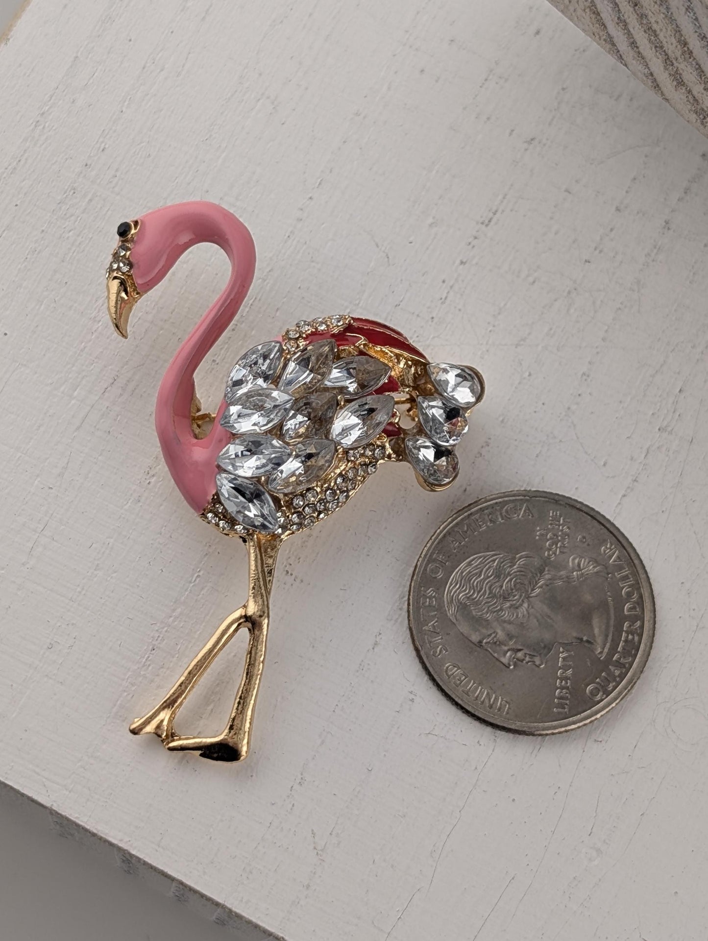 Flamingo Brooch – Pink Enamel Pin with Rhinestones | Lightweight Fashion Accessory