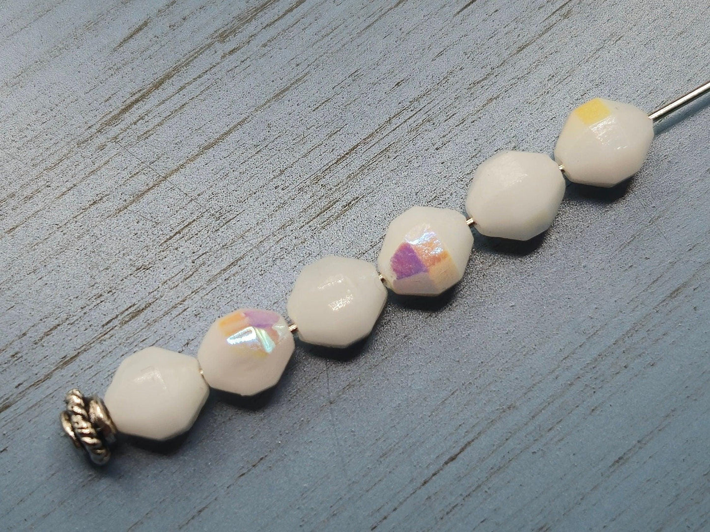 Vintage West Germany Crystal Beads: 6mm Chalk White AB Finish (20 pcs)