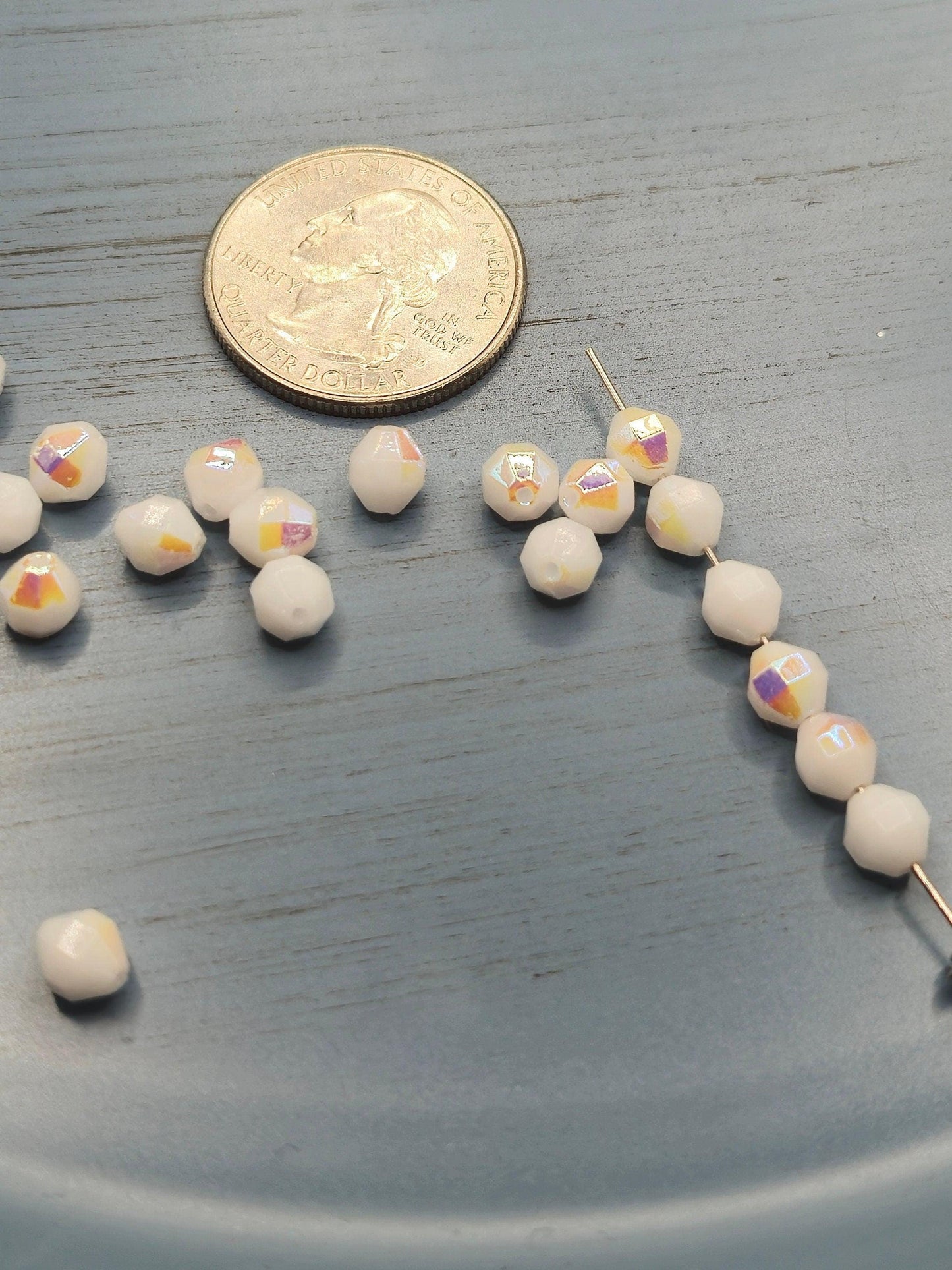 Vintage West Germany Crystal Beads: 6mm Chalk White AB Finish (20 pcs)