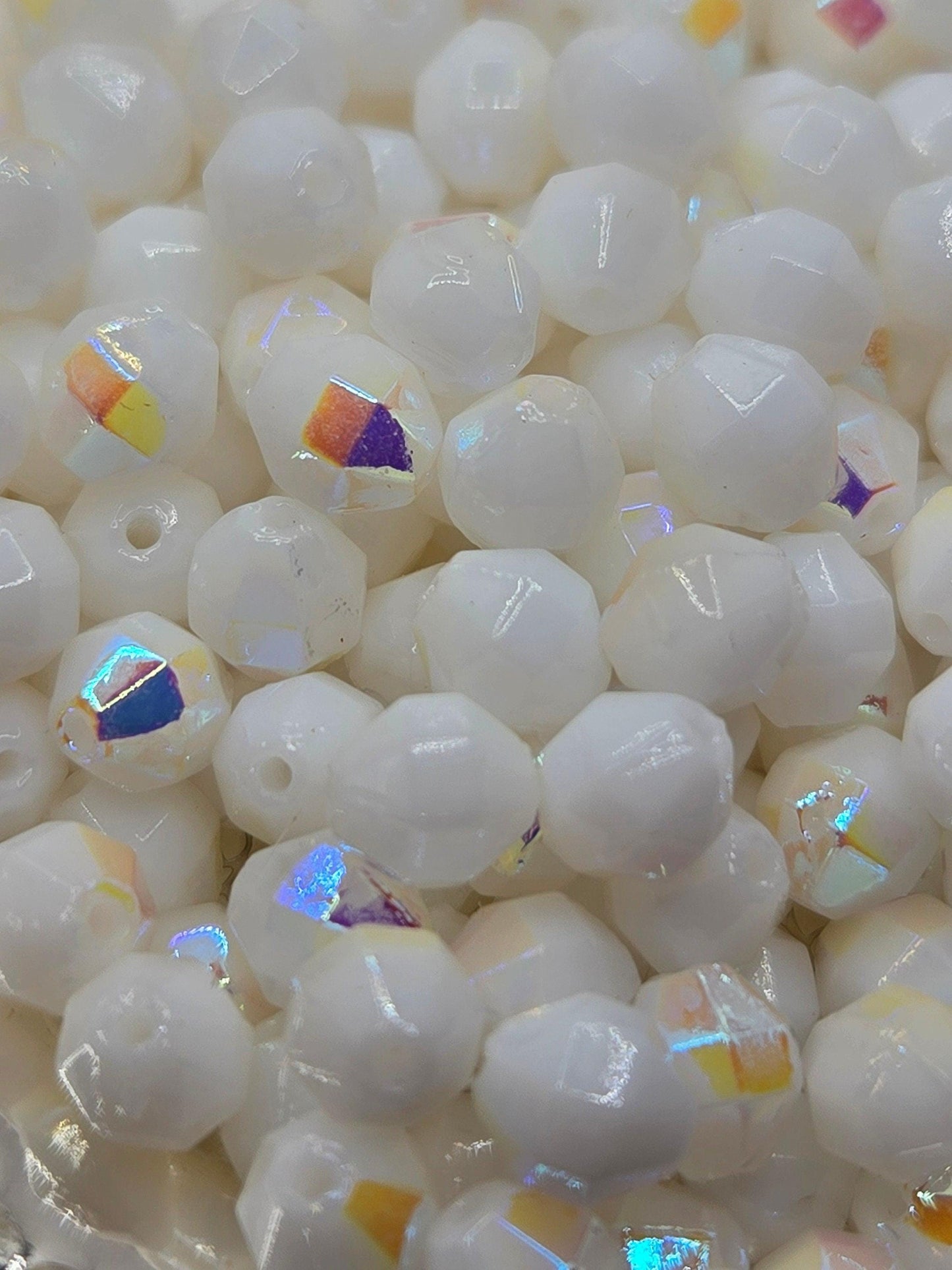 Vintage West Germany Crystal Beads: 6mm Chalk White AB Finish (20 pcs)