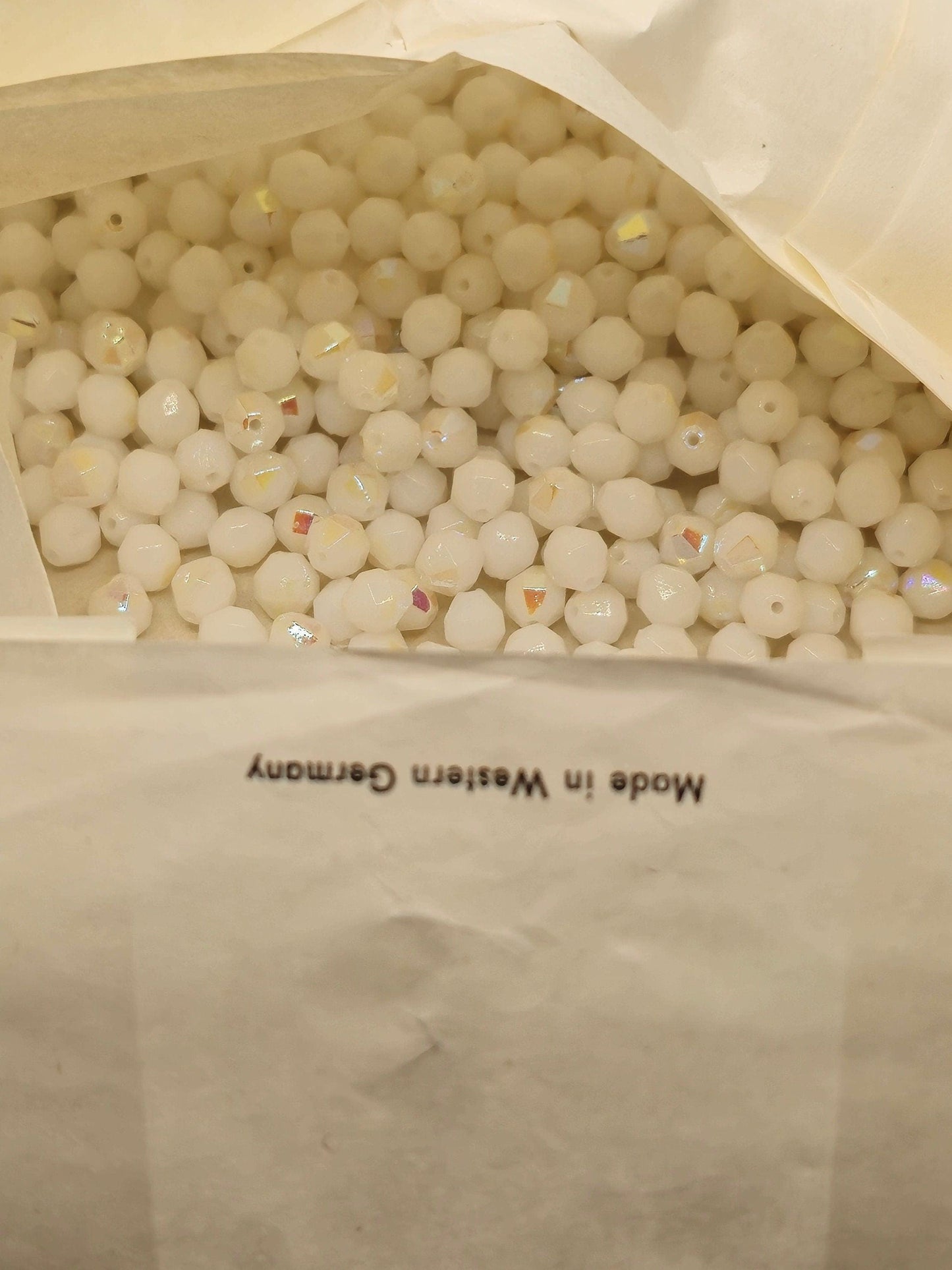 Vintage West Germany Crystal Beads: 6mm Chalk White AB Finish (20 pcs)