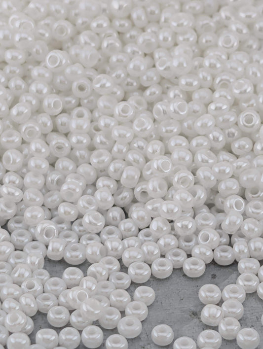 Opaque White Pearl Luster | Preciosa Ornela Seed Beads | Size 11/0 | 15g Pkg ~630 pcs