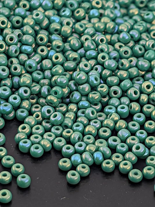 Opaque Medium Green Rainbow | Preciosa Ornela Seed Beads | Size 11/0 | 15g Pkg ~630 pcs