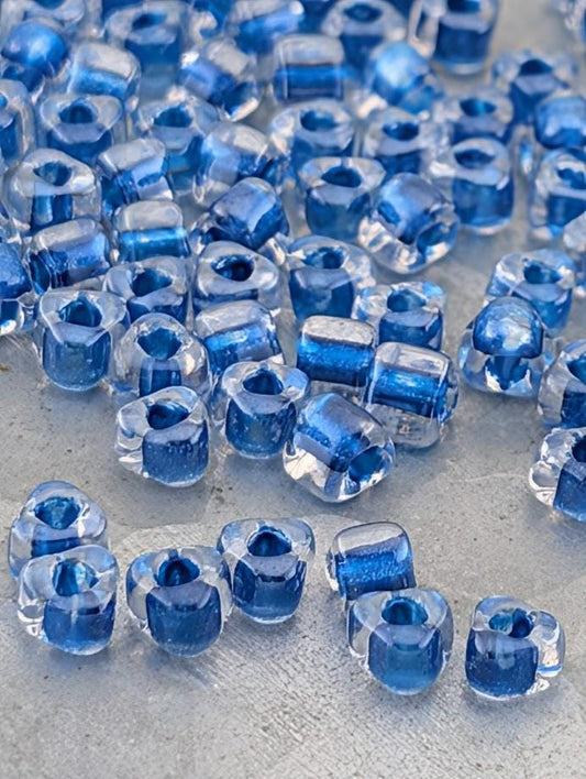 Miyuki Triangle Glass Seed Beads: Crystal/Bright Blue ICL* (Size 5-0, ~166 beads/15g pkg)