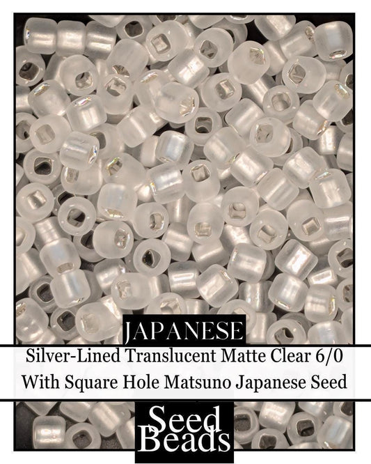 Silver-Lined Seed Beads - Translucent Matte 6/0 Size With Square Hole | Frosted Spacer Beads