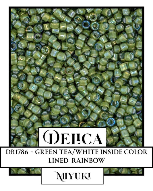 Miyuki Delica Beads 11/0 Green Tea White Lined - Japanese Seed Beads, 7g Bag