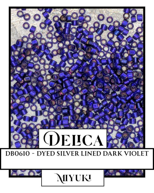 Miyuki Delica Beads - Size 11/0 Dyed Silver Lined Dark Violet Glass Seed Beads