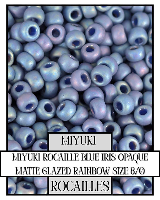 Miyuki Rocaille Beads - Blue Iris Opaque Matte Rainbow Glaze Size 8/0 Glass Seed