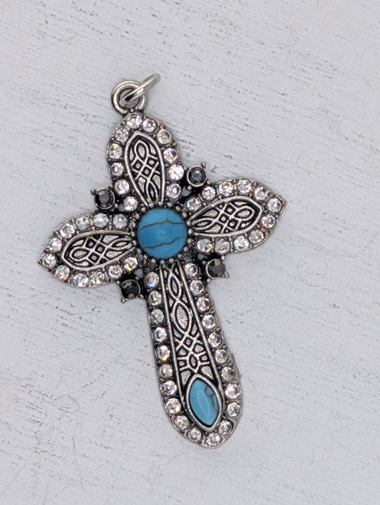 Turquoise Cross Pendant | Vintage Gothic Flair Bag Charm Keychain Accessory