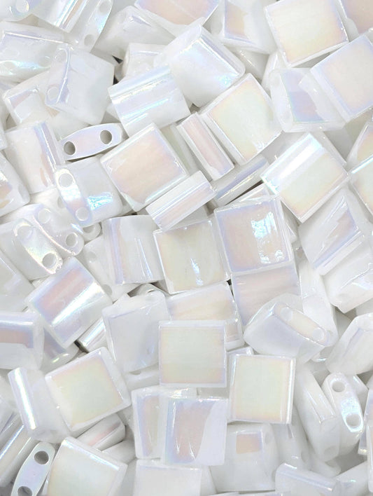 Miyuki Tila Beads White Opaque Rainbow - 7.5g Beading Craft Supplies Pack