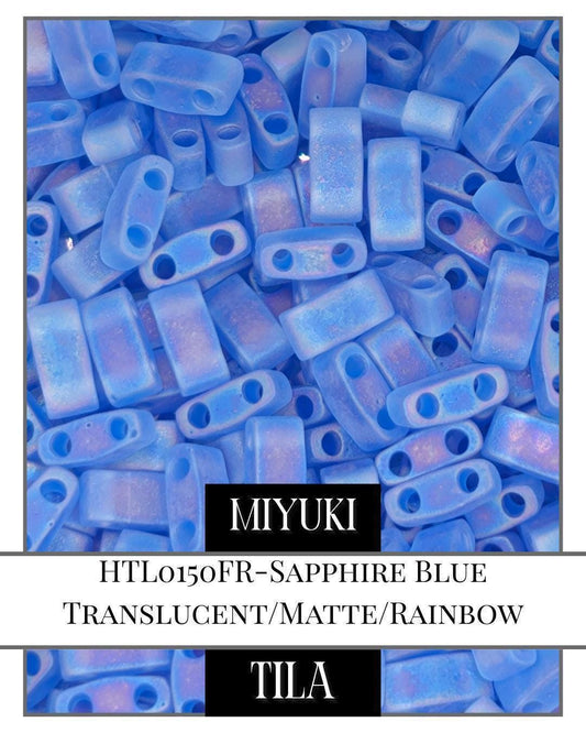 Miyuki Tila Beads - Sapphire Blue Two Hole Beads | Matte & Rainbow Finish