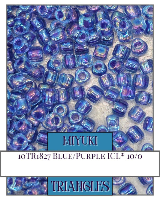 Miyuki Triangle Beads - Blue Purple Inside Color Lined Sparkle 10/0 Seed Beads