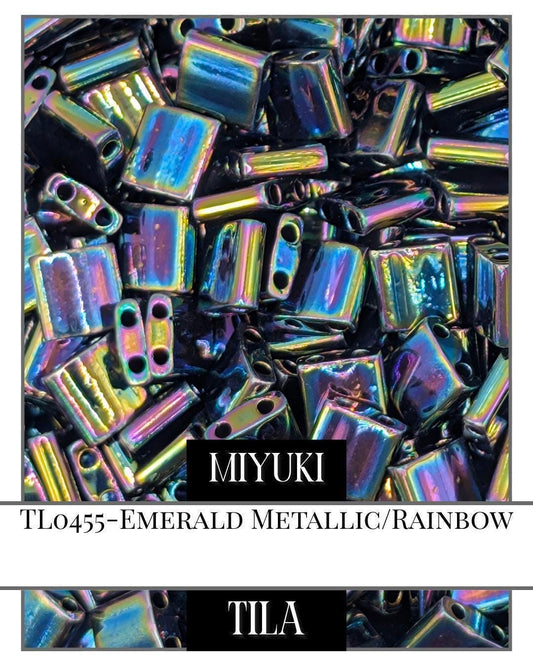 Miyuki Tila Beads – Emerald Green Metallic Rainbow 7.5g Premium Craft Beads