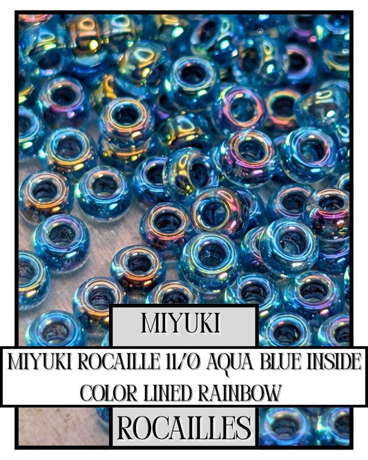 Miyuki Rocailles Beads Aqua Blue Inside Color Lined 11/0 Seed Beads Tube 20g
