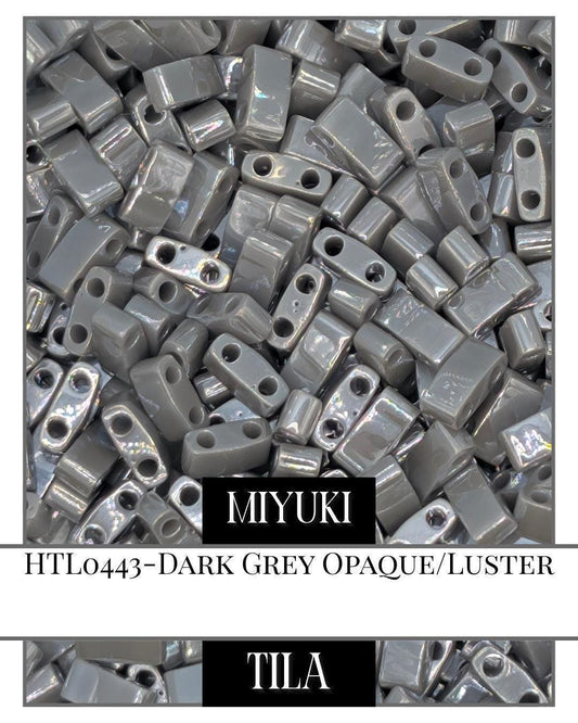 Miyuki Tila Beads – Dark Grey Two Hole Beads, 7.5g Crafting Bead Pack