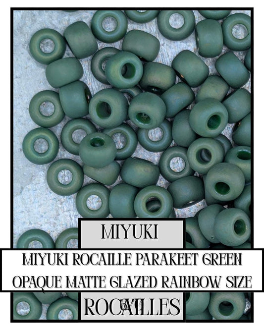Miyuki Rocaille Beads – Parakeet Green Opaque Matte Rainbow Glaze Seed Beads Size 6/0