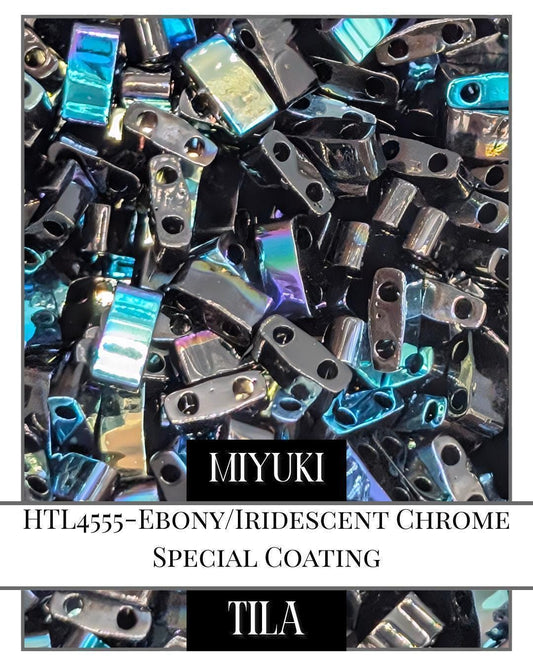 Miyuki Tila Beads – Half Ebony Glass Beads With Iridescent Chrome Finish, 7.5g
