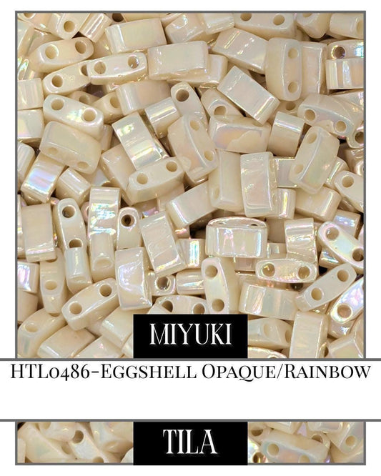 Miyuki Tila Beads – Eggshell Opaque Rainbow 7.5g Flat Glass Beads for Jewelry