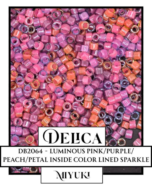 Miyuki Delica Beads - Luminous Pink Purple Peach Size 11/0 Glass Seed Beads