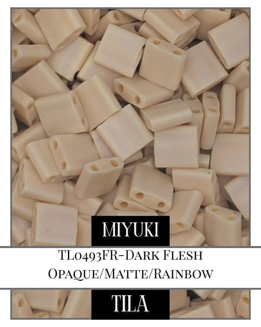 Miyuki Tila Beads - Dark Flesh Matte Finish Square Glass Beads 7.5g Package