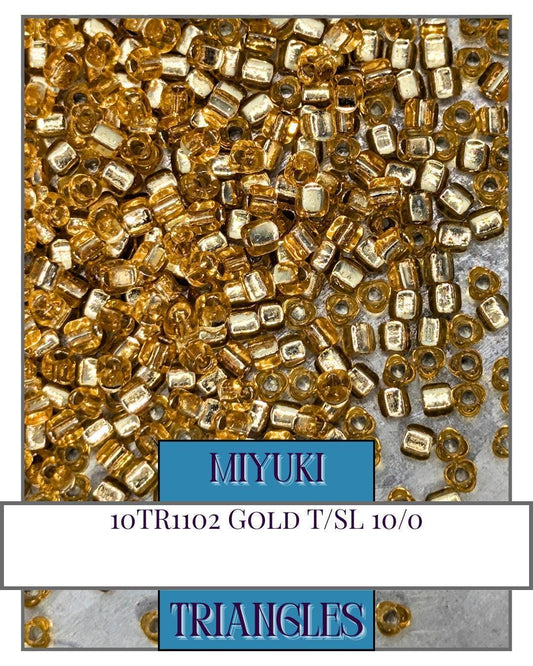 Miyuki Triangle Beads – Gold Translucent Silver Lined Size 10 Seed Beads 10g Pack