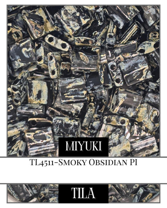 Miyuki Tila Beads – Smoky Obsidian Flat Two Hole Beads for Jewelry Making