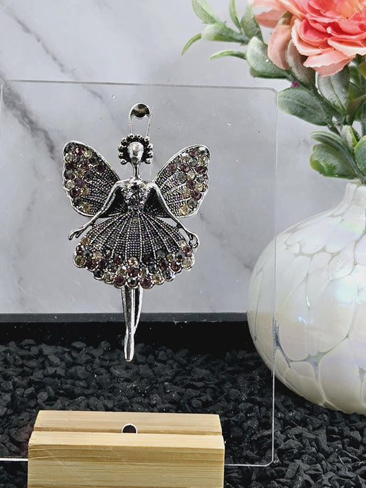 Ballerina Pendant - Silver Plated Rhinestone Jewelry With Hinged Leg Design