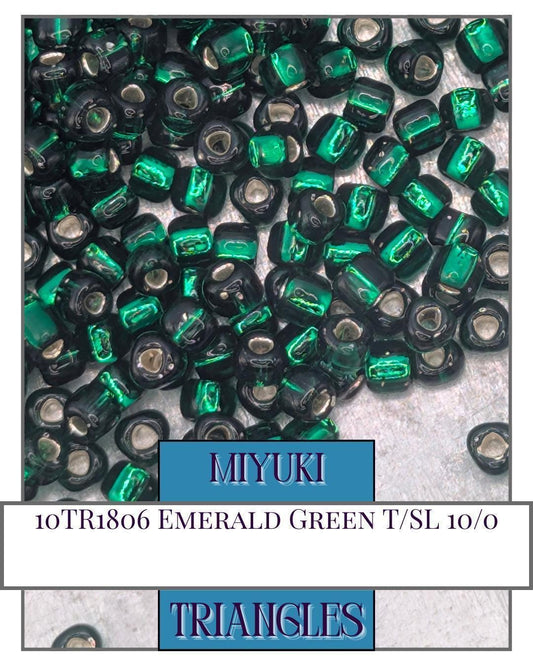 Miyuki Triangle Beads – Emerald Green Seed Beads 10/0 Translucent Silver-Lined 10g