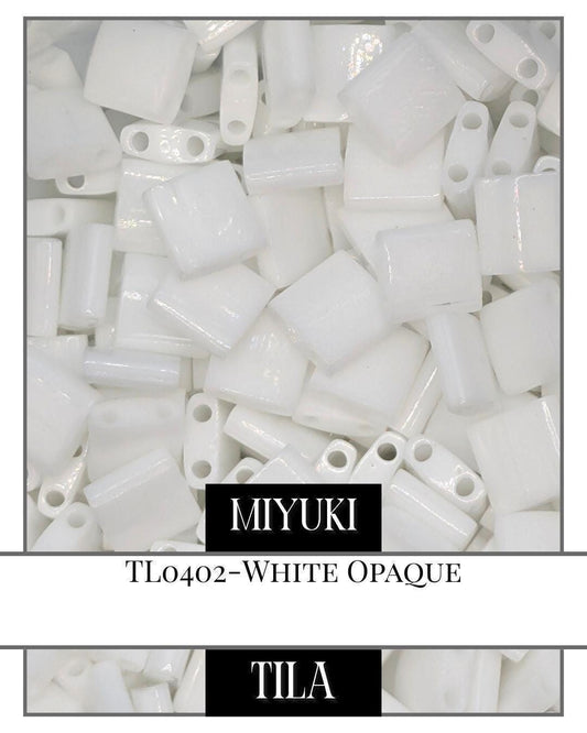 Miyuki Tila Beads White Opaque 7.5g – 2-Hole Flat Beads for Jewelry Making