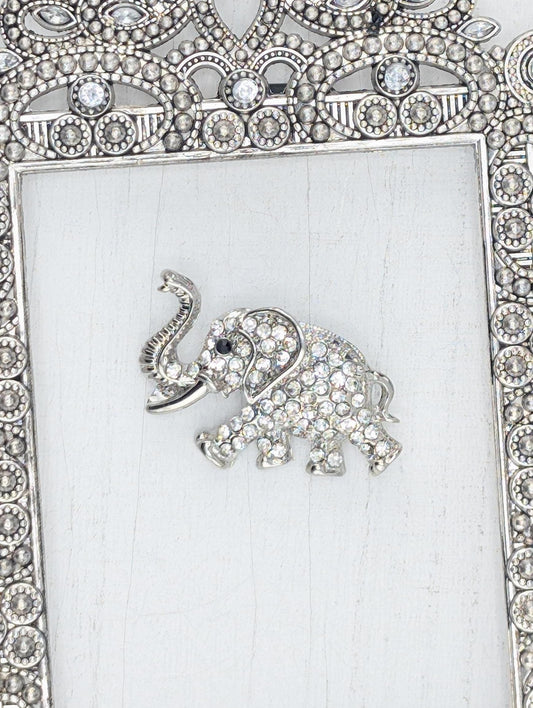 Silver Rhinestone Elephant Brooch - Silver Plated CZ Jewelry Pin With Playful Charm