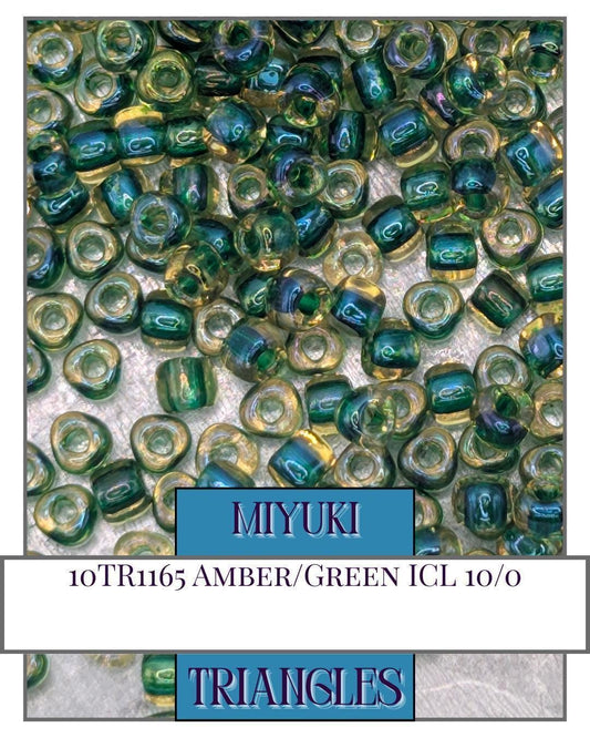 Miyuki Triangle Beads – Amber Green Seed Beads 10/0 Size 10g Pack Sparkle