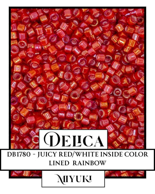 Miyuki Delica Beads - Juicy Red White ICL/R 11/0 Seed Beads Size 1.6mm in Resealable Mylar Bag