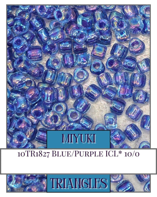 Miyuki Triangle Beads - Blue Purple Inside Color Lined Sparkle Seed Beads 10g