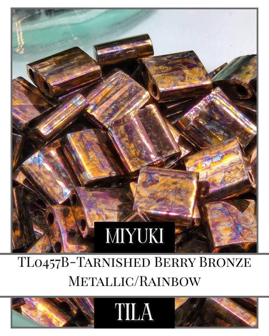 Miyuki Tila Beads – Tarnished Berry Bronze Metallic Rainbow Flat Square Beads 7.5g