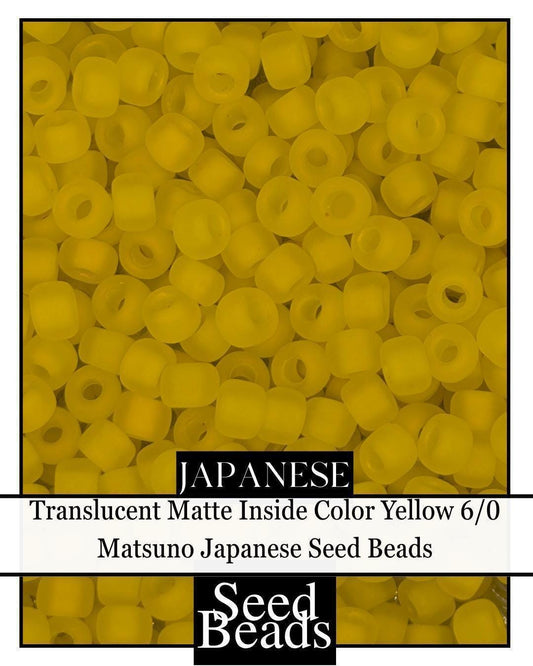 Translucent Matte Seed Beads - Japanese 6/0 Yellow Inside Beads 15g Package