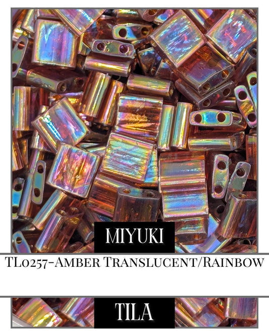 Miyuki Tila Beads – Amber Translucent Rainbow 7.5g Jewelry Making Beads Pack