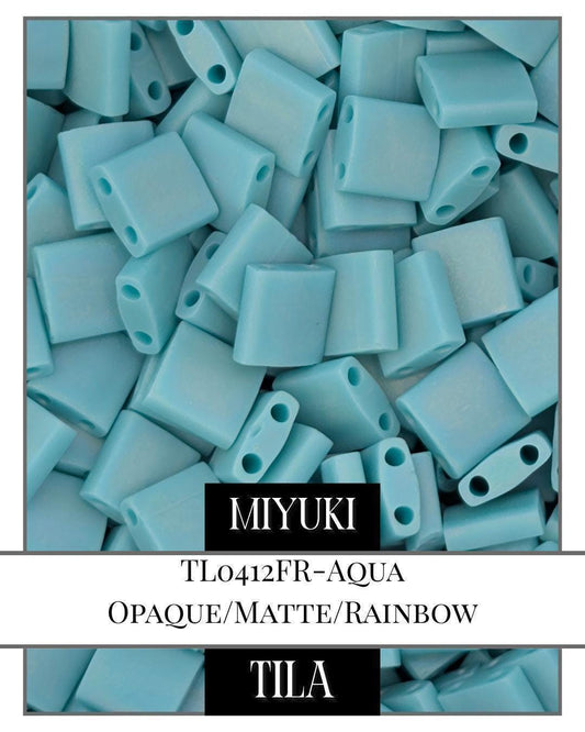 Miyuki Quarter Tila Beads – Aqua Matte AB Finish 2-Hole Glass Beads 7.5g