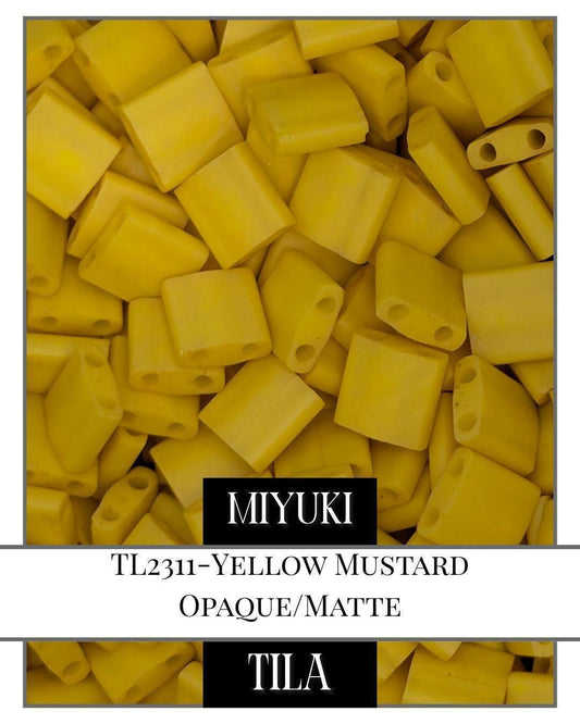 Miyuki Tila Beads - Yellow Mustard Opaque Matte | 7.5g Square Glass Beads