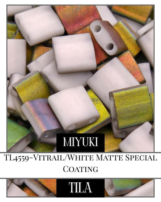Miyuki Tila Beads – Vitrail White Matte Finish 2-Hole Flat Jewelry Crafting Beads