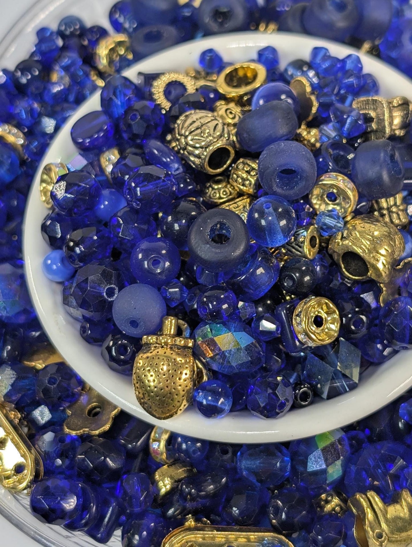 Glass Bead Soup Mix - Royally Blue Mixed Glass Beads for Bracelet Making Kit