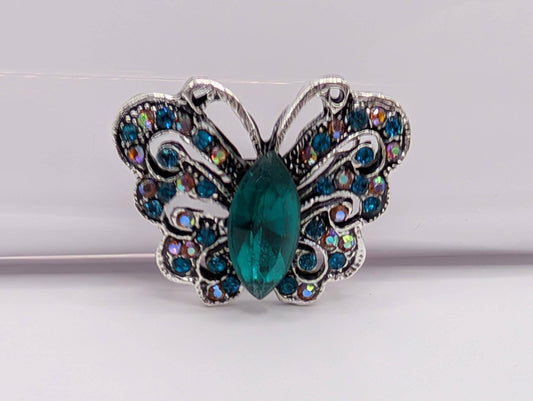 Emerald Butterfly Brooch – Silver Plated Colorful Rhinestone Pin, Elegant Accessory