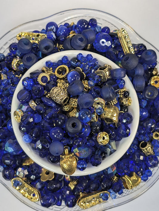 Glass Bead Soup Mix - Royally Blue Mixed Glass Beads for Bracelet Making Kit