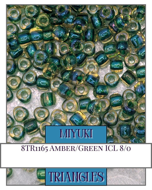 Miyuki Triangle Beads - Amber Green 8/0 Glass Seed Beads for Jewelry Making