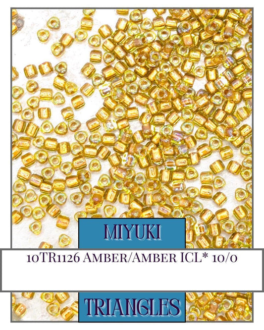 Miyuki Triangle Beads – Amber 10/0 Seed Beads | Inside Color Lined Sparkle Glass