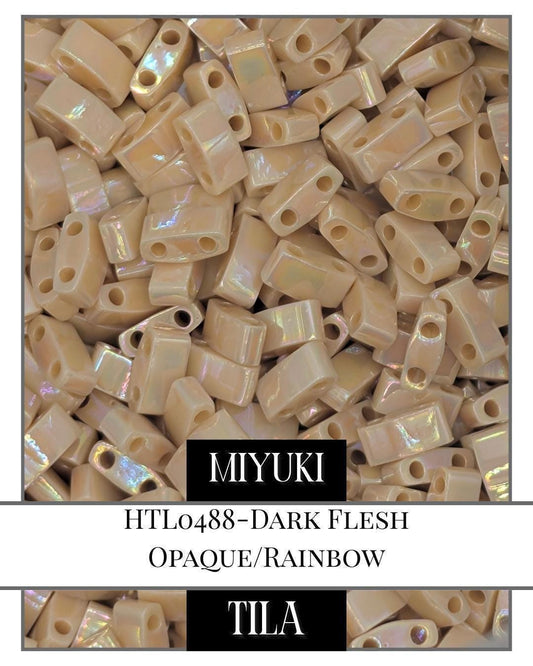 Miyuki Tila Beads – Half Tila Beads Dark Flesh Opaque Rainbow | 7.5g Pack