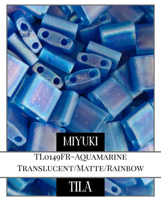 Miyuki Tila Beads – Aquamarine Translucent Matte Rainbow 7.5g Flat Square Beads