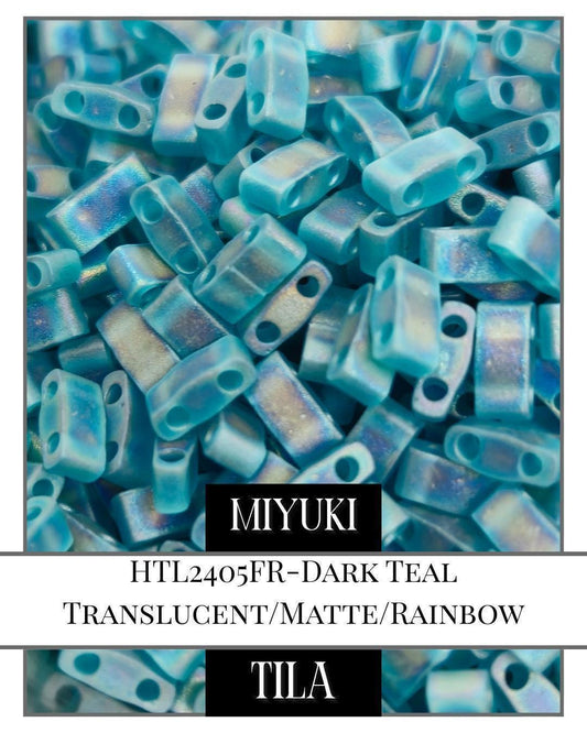 Miyuki Tila Beads - Dark Teal Flat Two Hole Beads with Matte Translucent Finish